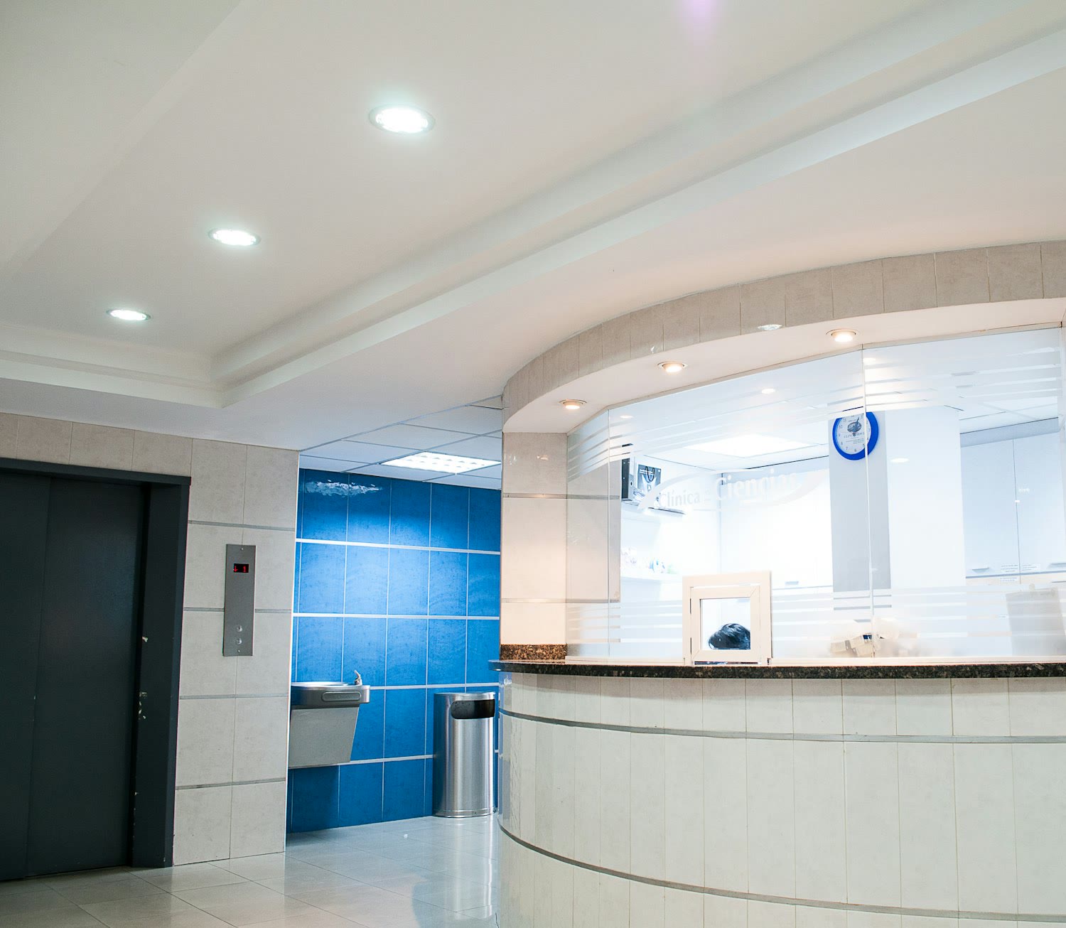 A calm, modern hospital reception area