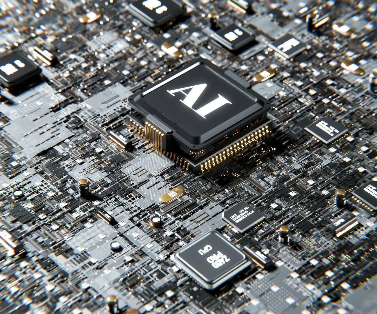 A processor chip marked AI on a circuit board