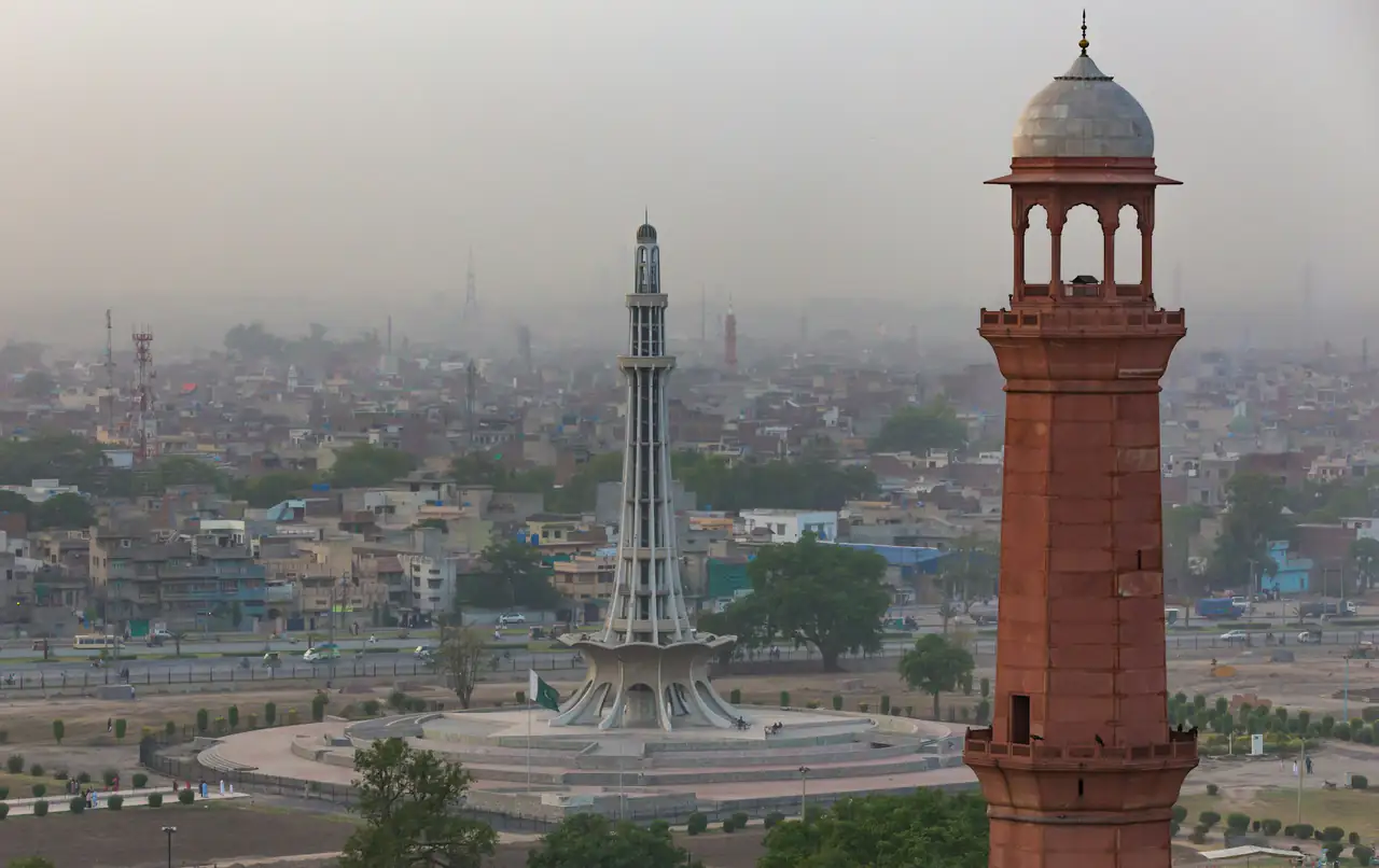 Minar e Pakistan rising over the Lahore skyline